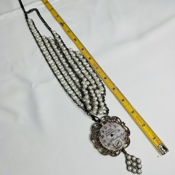 Chunky Bib Plunder PAXTON Pearl Time Piece Clock Statement Necklace OOAK 4519 - Picture 8 of 10
